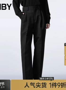 JNBY/江南布衣秋冬休闲裤女直筒裤高腰精纺裤子黑色长裤5NBE11140