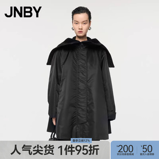 【90白鸭绒】JNBY/江南布衣冬季中长款连帽羽绒服女飞行夹克外套