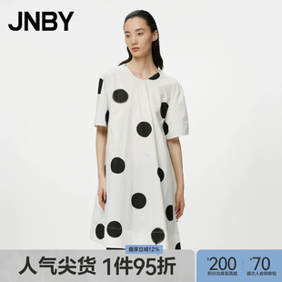 JNBY/江南布衣短袖连衣裙女A字印花复古法式裙子气质大波点宽松