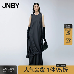 JNBY/江南布衣无袖连衣裙女解构下摆圆领A字H型裙子优雅简约长裙