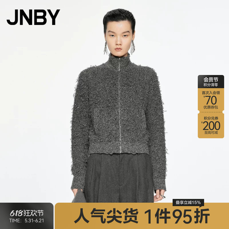 【早秋上新】JNBY/江南布衣秋冬100%绵羊毛立领修身针织开衫拉链