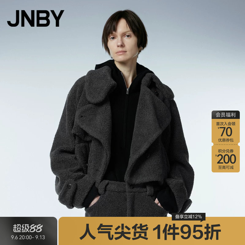 JNBY/江南布衣秋冬短款仿皮草毛毛外套女柔软温暖气质风衣领女图片