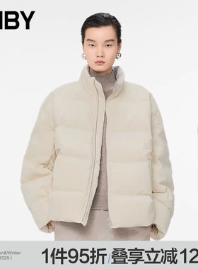 JNBY/江南布衣秋冬灯芯绒羽绒服女立领简约休闲宽松上衣5OAC12460