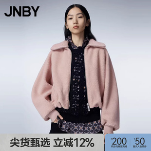 翻领仿皮草毛绒外套女短款 气质休闲通勤夹克 江南布衣秋冬季 JNBY