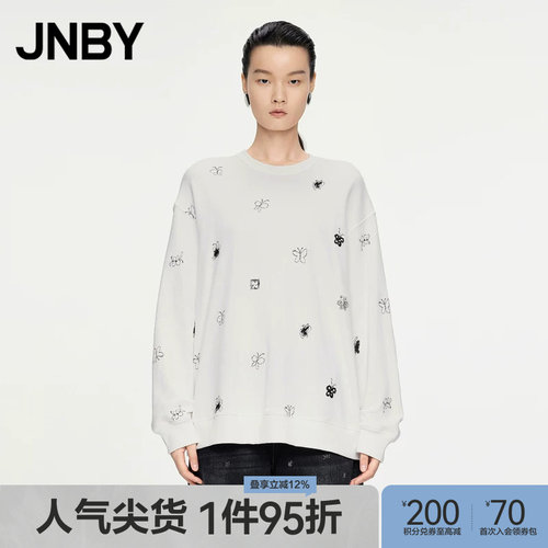 JNBY/江南布衣春秋卫衣宽松圆领套头小蝴蝶棉质绣花上衣5O8413440