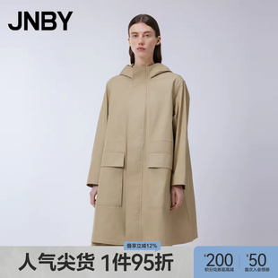 JNBY/江南布衣春季女装中长款风衣连帽H型棉质纯色外套宽松休闲