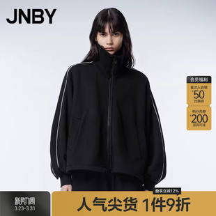 宽松开衫 立领卫衣女拉链外套纯棉运动感长袖 江南布衣春秋季 JNBY