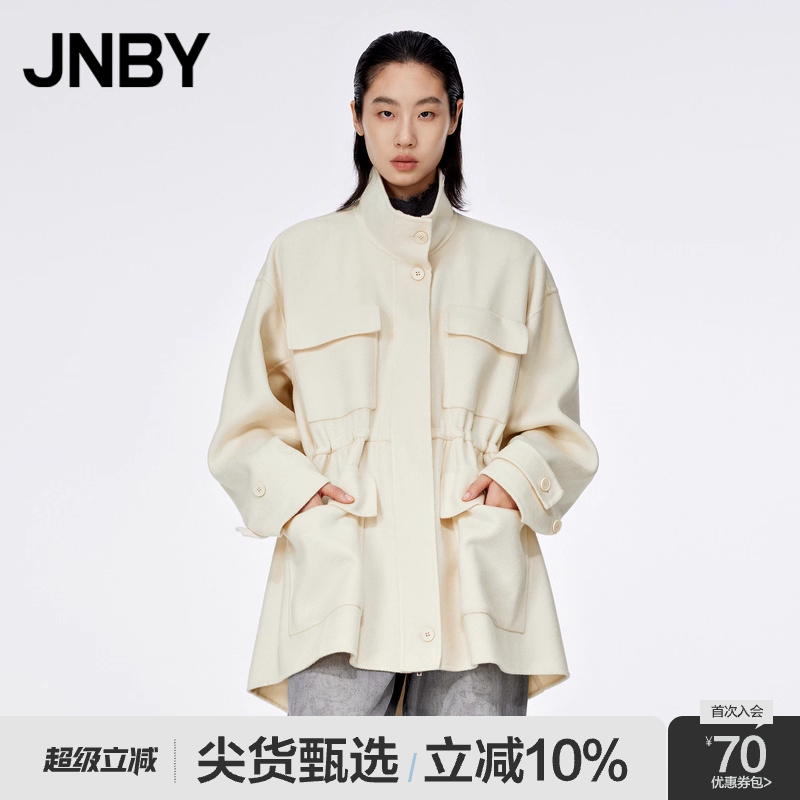 JNBY/江南布衣折扣秋冬毛呢夹克女大口袋工装风长袖立领中长款女