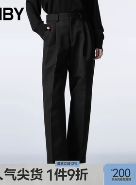 JNBY/江南布衣秋冬休闲裤女直筒裤高腰精纺裤子黑色长裤5NBE11140