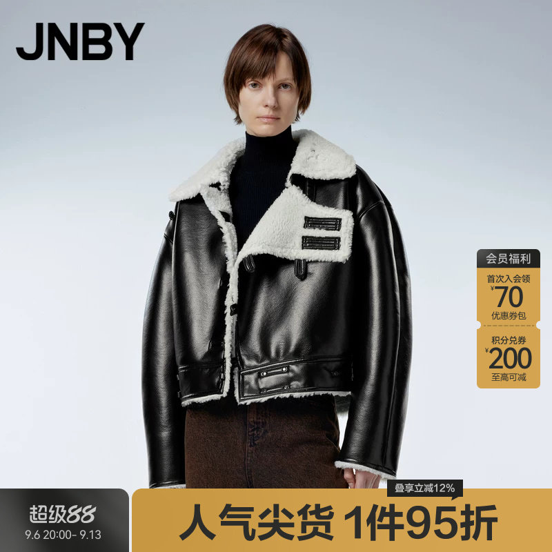 JNBY/江南布衣秋冬仿皮草夹克外套宽松翻领休闲短上衣女5NAA13840图片