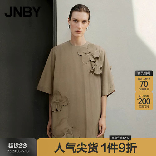 纯色府绸立体花卉短袖连衣裙