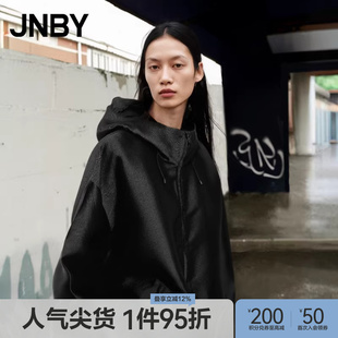 江南布衣春秋夹克宽松连帽A字正肩黑色气质外套女5O7610500 JNBY
