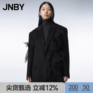JNBY 摩登通勤上衣 江南布衣春秋毛呢西服外套薄纱捏褶设计感西装