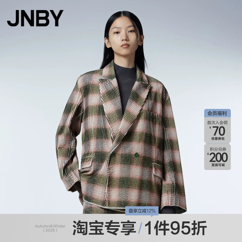 【淘宝专享】JNBY/江南布衣春秋西装外套女气质宽松高级长款格纹图片