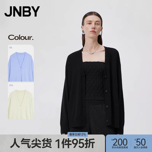 毛针织中长款 JNBY 江南布衣春季 女装 V领纯色蝴蝶贴钻 开襟羊绒衫