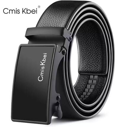 Cmis Kbei男士商务皮带质感自动扣头休闲仿皮橡胶裤腰带全卡槽款