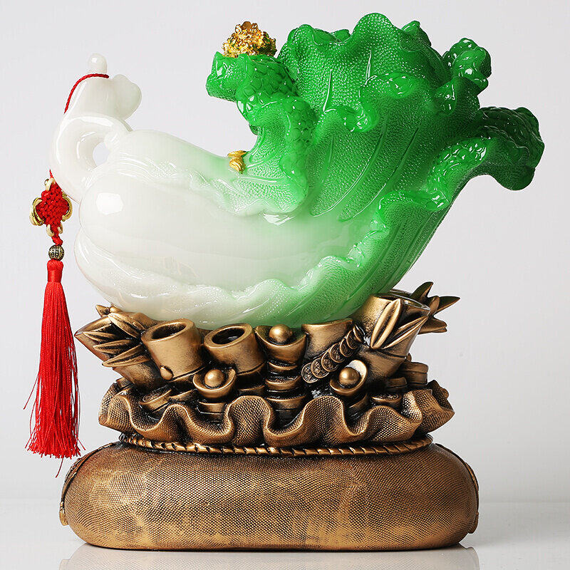 吉善缘 大号招财玉白菜摆件 金蟾貔貅客厅办公室装饰摆设Z品0831