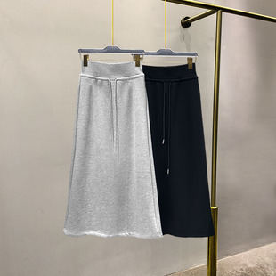 高腰卫衣裙女秋冬加绒加厚包臀高个子长款A字及踝长裙直筒半身裙