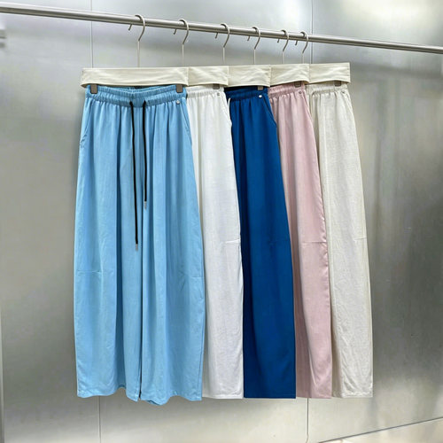 高端棉麻直筒裤女夏季款舒适凉快百搭多巴胺松紧腰抽绳休闲阔腿裤