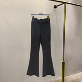 女冬季 辣妹洋气质微喇裤 修身 长裤 显瘦弹力西装 蕾丝边腰加绒喇叭裤