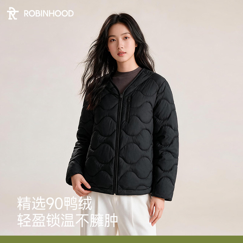 罗宾汉轻薄无领鸭绒羽绒服