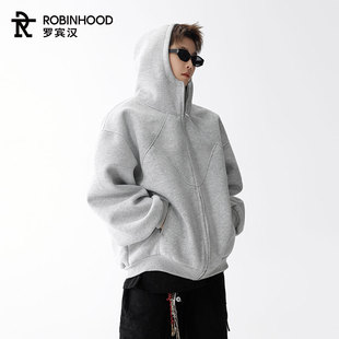 罗宾汉美式开衫连帽卫衣男生高街潮流简约解构休闲宽松百搭上衣服