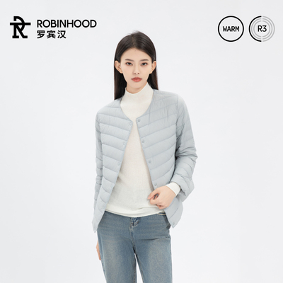 罗宾汉新款外穿内搭叠穿轻薄款圆领V领纯色白鸭绒羽绒服外套女
