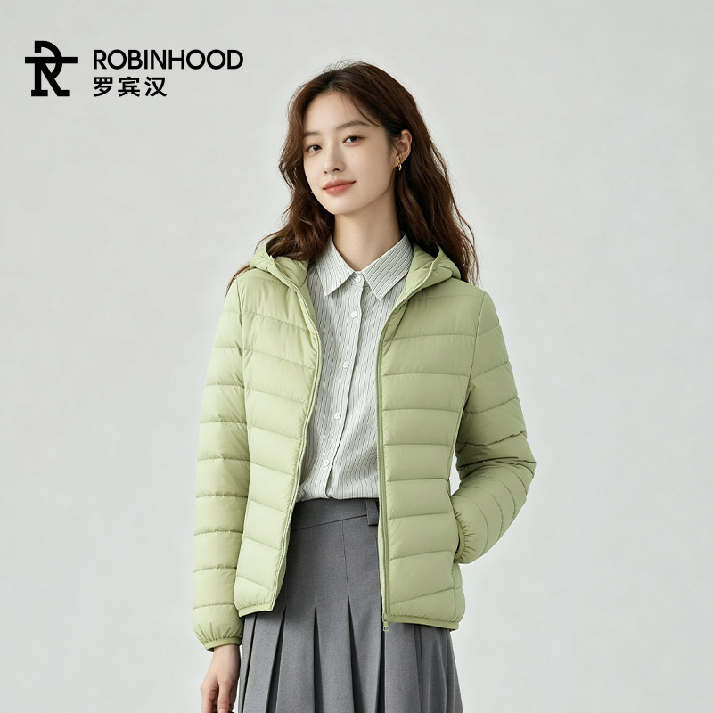 罗宾汉女短款连帽轻薄保暖羽绒服
