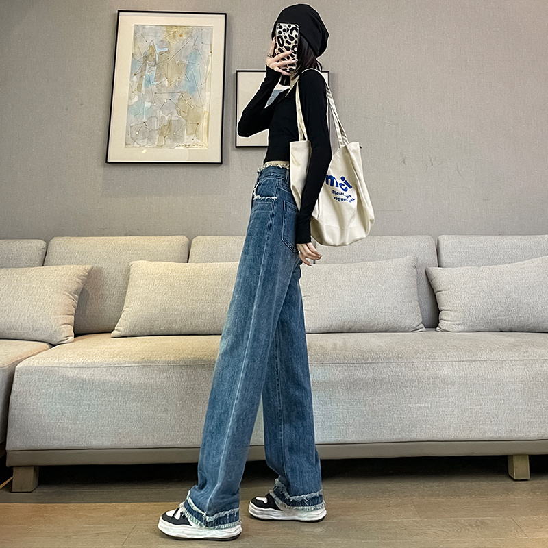 罗宾汉复古水洗高街阔腿牛仔裤