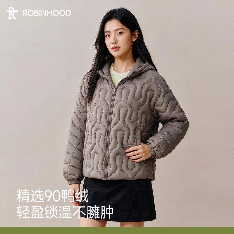 罗宾汉轻暖短款连帽羽绒服