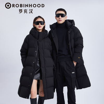罗宾汉黑钻长款鹅绒羽绒服蓄热内里芯片科技保暖磨砂金属质感外套