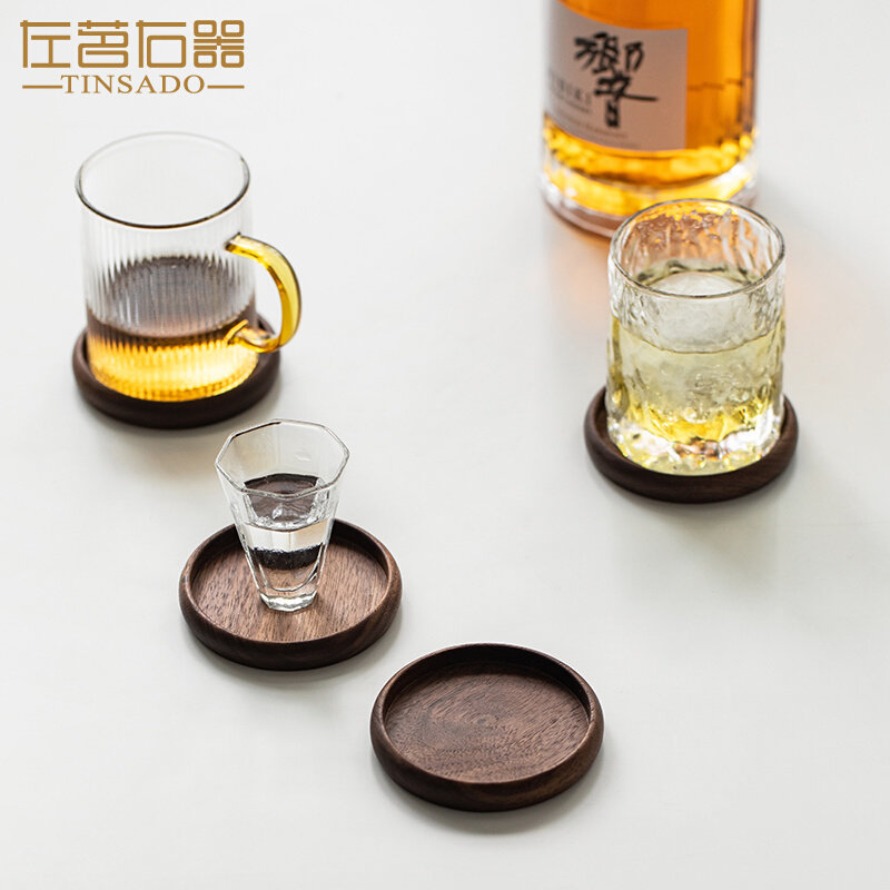 左茗右器日式胡桃木功夫茶具杯垫木质实木餐垫隔热垫圆形茶杯茶托