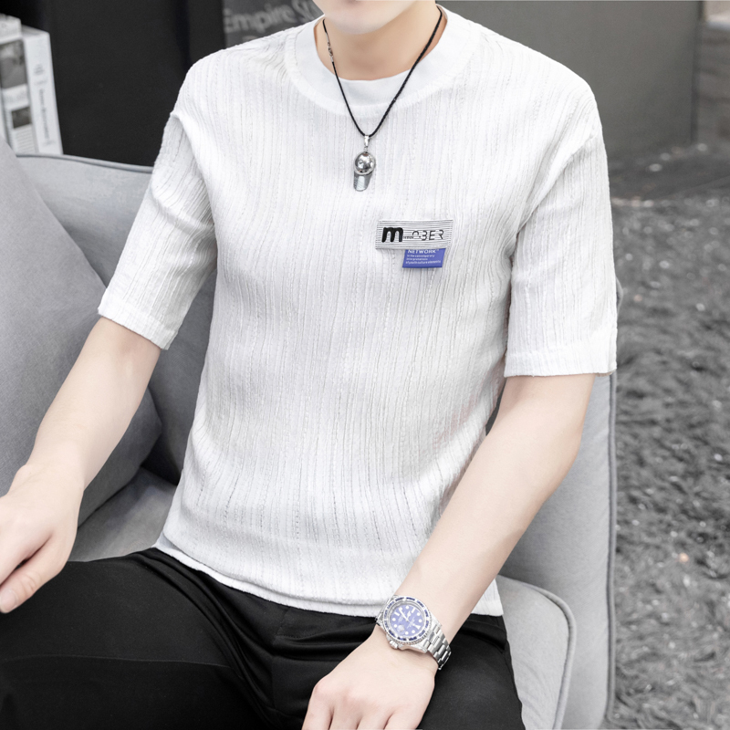 Summer new ice silk solid color t-shirt men's fashion short sleeve Korean Short Sleeve Top