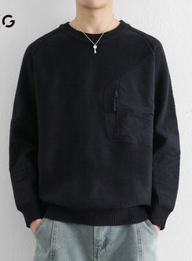 GXG男士2025新款秋冬季户外贴布圆领风格毛衣男针织衫长袖卫衣