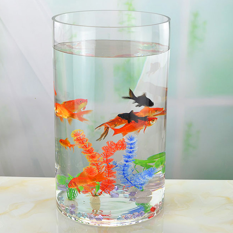 圆柱形鱼缸落地客厅超白玻璃圆形一体成型小中型金鱼缸大口径花瓶