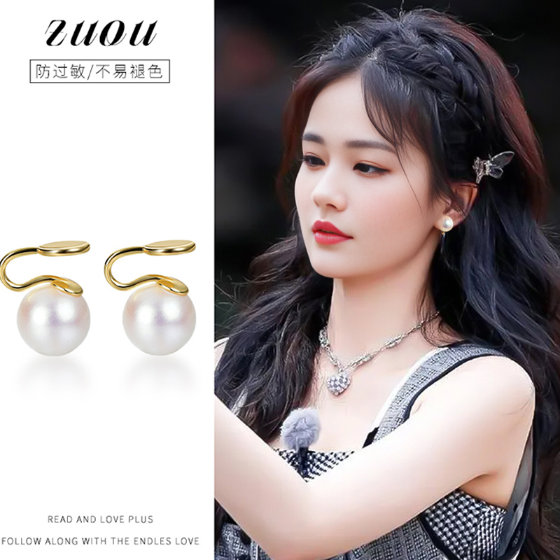 珍珠耳夹耳环无耳洞925纯银akoya