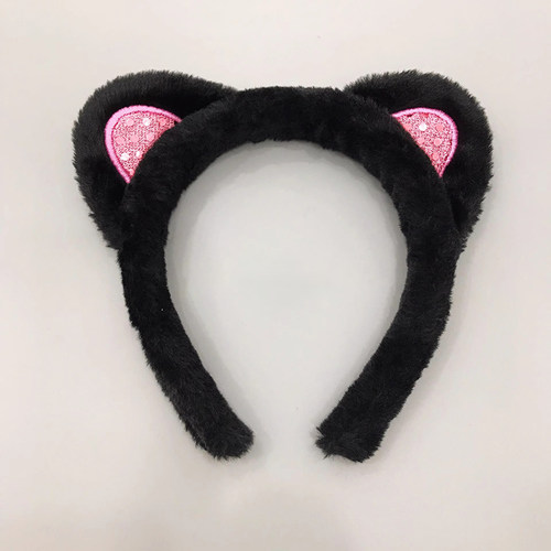 黑色可爱毛绒猫耳朵洗脸专用发箍