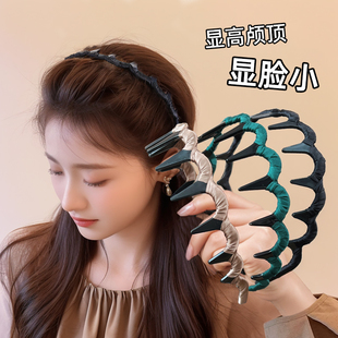 高颅顶发箍女显脸小发卡波浪带齿防滑头箍秋冬缠布高级感发捆发窟