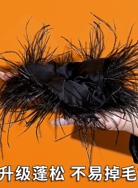 羽毛发圈黑色大肠圈毛绒气质时尚盘发头绳鸡窝头发绳扎头发皮筋女