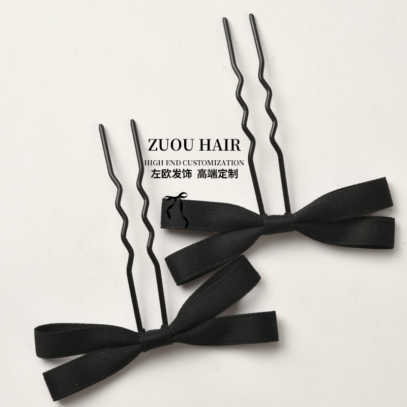 黑色蝴蝶结U型盘发发夹