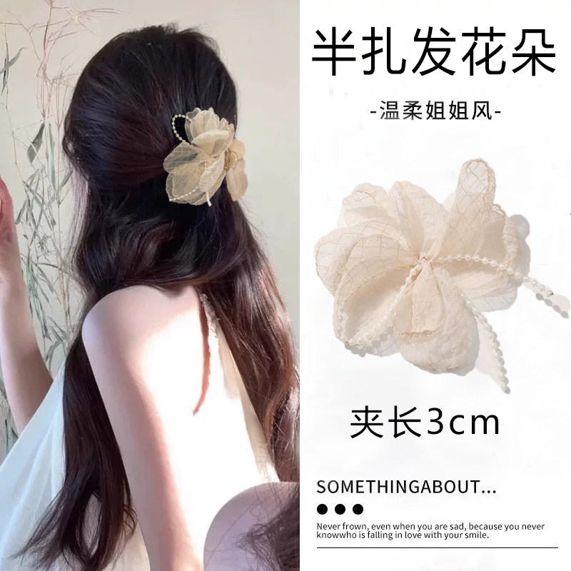 高级感温柔半扎发小抓夹不挑发量图片