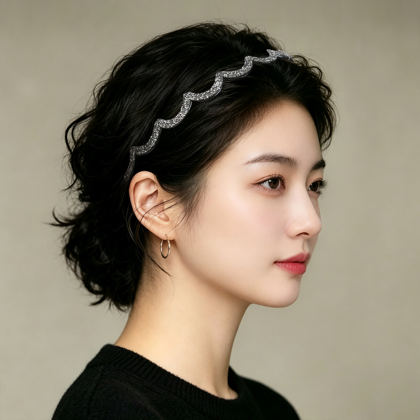 秋冬满钻高颅顶带齿不勒发箍女图片