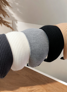 宽边发箍遮白发加宽挡发际线发卡超宽灰色头饰针织毛线头箍发窟女