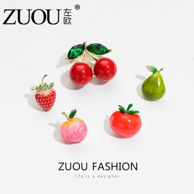 左欧日系可爱女珐琅滴釉水果胸针