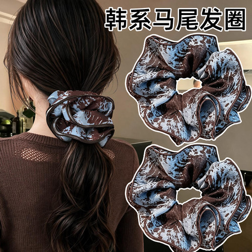 大肠发圈四层蓝色扎染娟纱