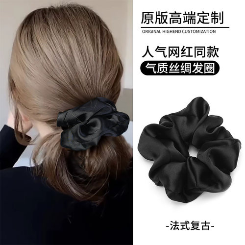 公主落难大肠发圈高级感气质法式复古秋季黑色缎面低马尾发绳头饰 - 封面