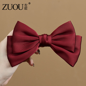 红色发夹蝴蝶结后脑勺女高级感缎面公主头顶夹大号新年弹簧夹头饰