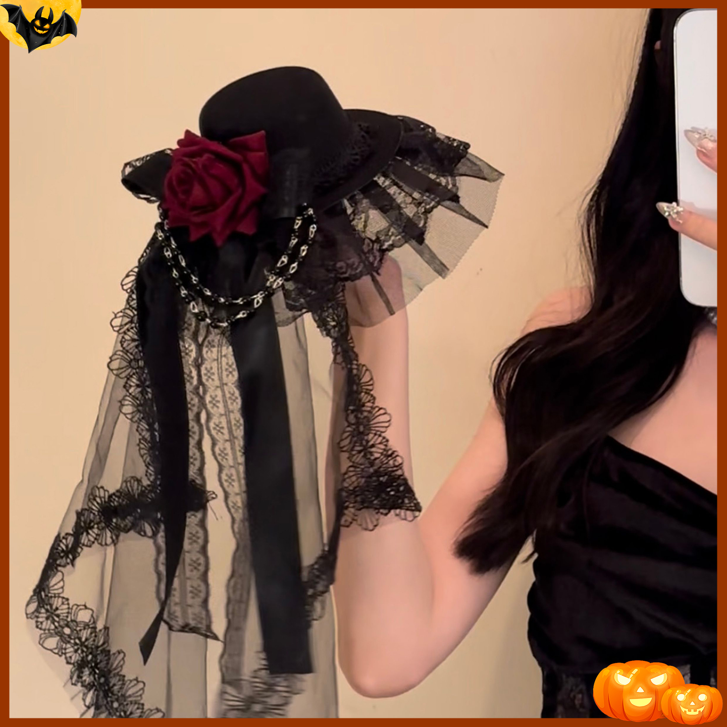 万圣节哥特风黑暗头纱发夹侧边