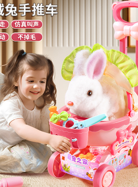 电动小兔子推车毛绒玩具儿童女孩仿真小白兔公仔玩偶宝宝生日礼物