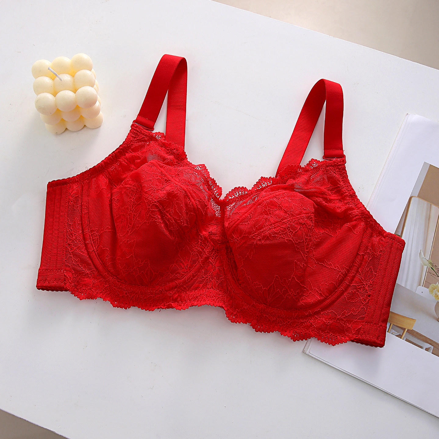 红色大码本命年文胸大胸显小聚拢内衣全罩杯有钢圈上托防下垂文胸